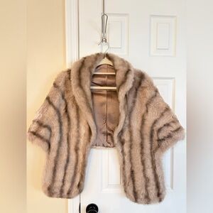 Vintage 60s Regina Glenara by Glenoit Faux Fur Stole Capelet Brown Shawl Tan